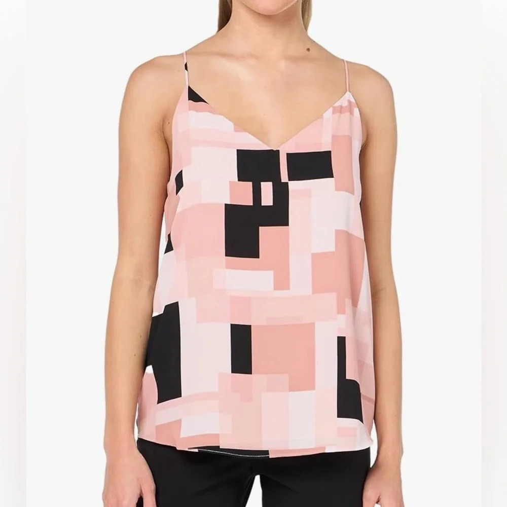 EUC Calvin Klein Women's Sleeveless Printed V-Neck Top Black / Desert Rose Med - Picture 1 of 12